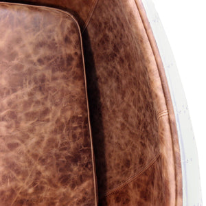 Aviator Egg Pod Easy Chair - Genuine Leather - Polished Aluminum Ovalia - Rustic Deco Incorporated