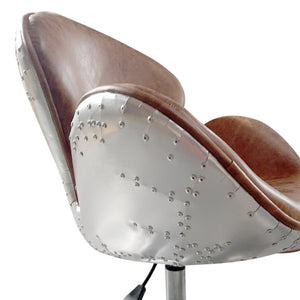 Aviator Office Swan Chair - Casters - Genuine Leather - Polished Aluminum - Rustic Deco Incorporated