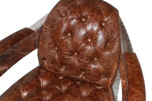 Aviator Spitfire Club Chair - Tufted Brown Genuine Leather - Aluminum - Rustic Deco Incorporated