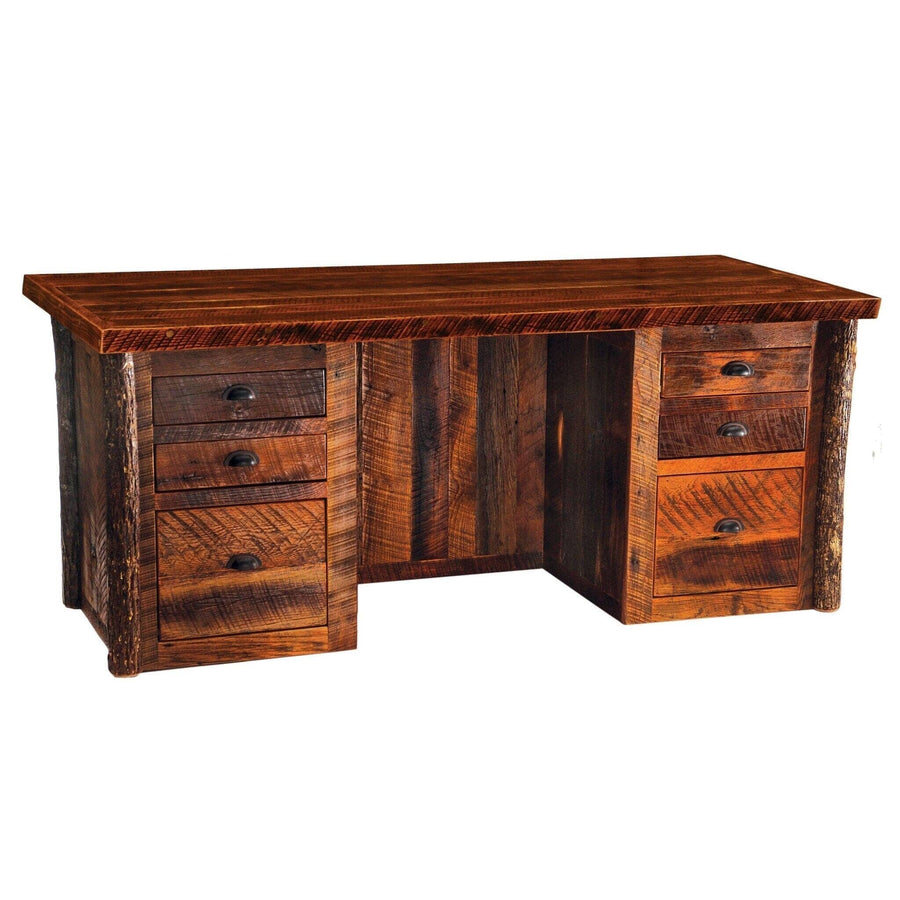 Barnwood Executive Desk - Barnwood Legs - Artisan Top and Antique Oak Top - Rustic Deco Incorporated