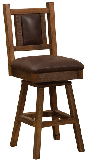 Barnwood Swivel Upholstered Bar Stool with Back - 30" Seat Height - Rustic Deco Incorporated