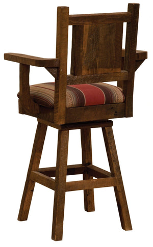 Barnwood Swivel Upholstered Bar Stool with Back and Arms - 30" Seat Height - Rustic Deco Incorporated