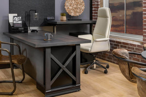 Carruca Modern Industrial Desk - Steel Base - Adjustable Height - L Shape - Rustic Deco Incorporated