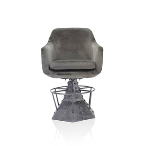 Casemate Industrial Dining Armchair - Adjustable Height - Gray Velvet - Pair - Rustic Deco Incorporated
