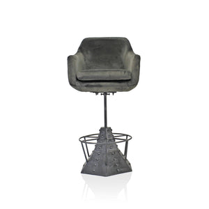 Casemate Industrial Dining Armchair - Adjustable Height - Gray Velvet - Pair - Rustic Deco Incorporated