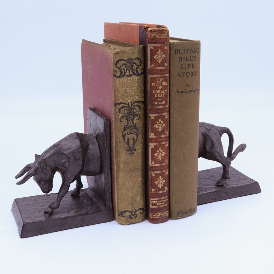Cast Iron Charging Bull Bookends - Metal - Pair - Rustic Deco Incorporated