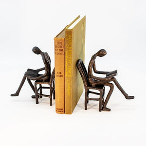 Chair Reader Bookends Figurine - Metal - Cast Iron - Pair - Rustic Deco Incorporated