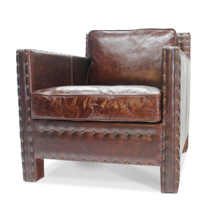 Club Armchair Distressed Genuine Leather Accent Chair - Rustic Brown - Rustic Deco Incorporated