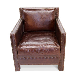 Club Armchair Distressed Genuine Leather Accent Chair - Rustic Brown - Rustic Deco Incorporated