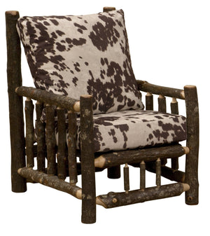 Cowhide Hickory Log Leisure Chair - Lounge Chair - Cabin - Western - Rustic Deco Incorporated