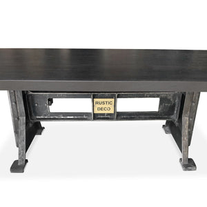 Craftsman Industrial Dining Table - Adjustable Height Iron Base - Ebony Top - Rustic Deco Incorporated