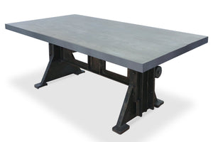 Craftsman Industrial Dining Table - Adjustable Height Iron Base - Gray Top - Rustic Deco Incorporated
