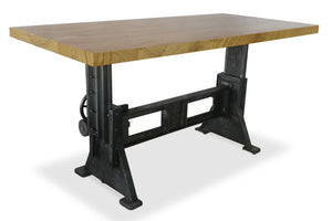 Craftsman Industrial Dining Table - Adjustable Height Iron Base - Hardwood - Rustic Deco Incorporated