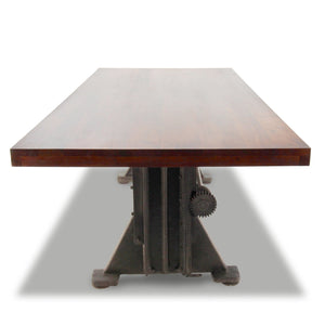 Craftsman Industrial Dining Table - Adjustable Height Iron Base - Mahogany Top - Rustic Deco Incorporated