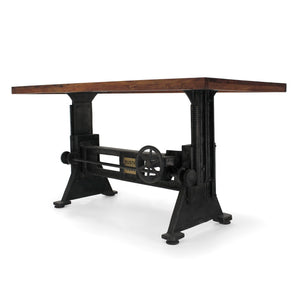 Craftsman Industrial Dining Table - Adjustable Height Iron Base - Provincial Top - Rustic Deco Incorporated