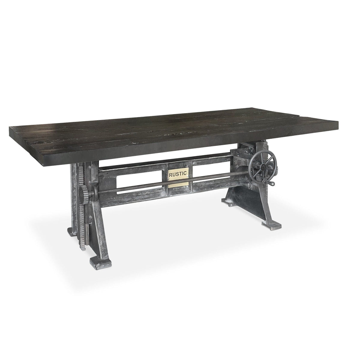 Craftsman Industrial Dining Table - Adjustable Height Iron Base - Rustic Ebony - Rustic Deco Incorporated