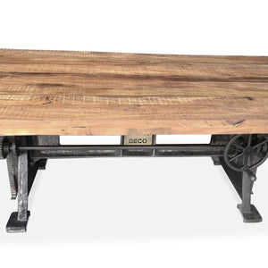 Craftsman Industrial Dining Table - Adjustable Height Iron Base - Rustic Top - Rustic Deco Incorporated