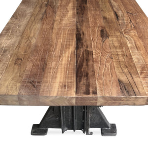 Craftsman Industrial Dining Table - Adjustable Height Iron Base - Rustic Top - Rustic Deco Incorporated