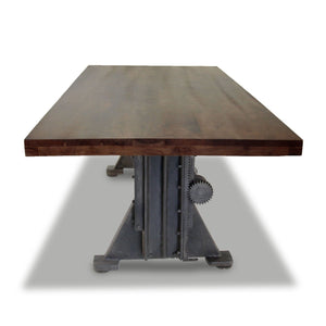 Craftsman Industrial Dining Table - Adjustable Height Iron Base - Walnut Finish - Rustic Deco Incorporated