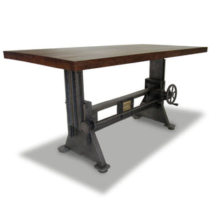 Craftsman Industrial Dining Table - Adjustable Height Iron Base - Walnut Finish - Rustic Deco Incorporated