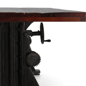 Craftsman Industrial Dining Table - Adjustable Iron Base - Rustic Mahogany - Rustic Deco Incorporated