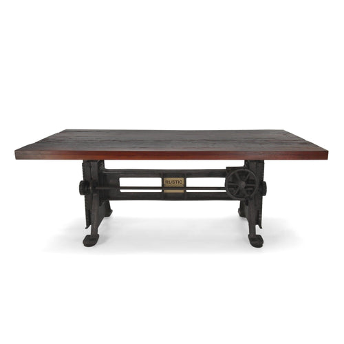 Craftsman Industrial Dining Table - Adjustable Iron Base - Rustic Mahogany - Rustic Deco Incorporated
