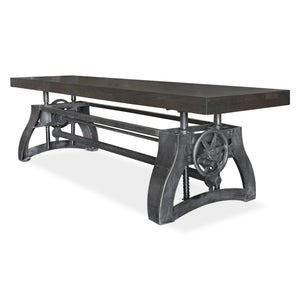 Crescent Industrial Dining Bench - Adjustable Iron Base - Ebony Seat - Rustic Deco Incorporated