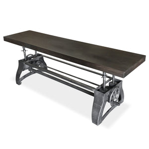 Crescent Industrial Dining Bench - Adjustable Iron Base - Ebony Seat - Rustic Deco Incorporated