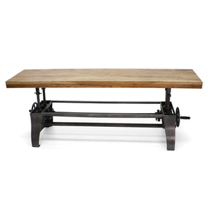 Crescent Industrial Dining Bench - Adjustable Iron Base - Hardwood Seat - Rustic Deco Incorporated