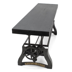 Crescent Industrial Dining Bench - Adjustable Iron Base - Rustic Ebony Seat - Rustic Deco Incorporated