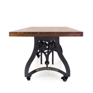 Crescent Industrial Dining Table - Adjustable Height - Casters - Provincial Top - Rustic Deco Incorporated