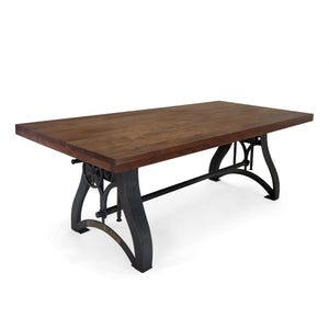 Crescent Industrial Dining Table - Adjustable Height - Casters - Provincial Top - Rustic Deco Incorporated