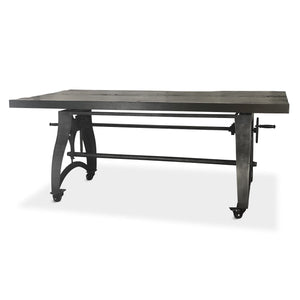 Crescent Industrial Dining Table - Adjustable Height - Casters - Rustic Ebony - Rustic Deco Incorporated