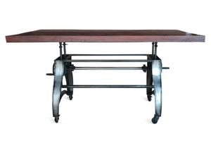 Crescent Industrial Dining Table - Adjustable Height - Casters - Rustic Mahogany - Rustic Deco Incorporated