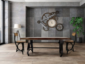 Crescent Industrial Dining Table - Adjustable Height - Casters - Walnut - Rustic Deco Incorporated