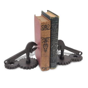 Crescent Wrench Sprocket Bookends - Cast Iron - Gears Cogs Tool - Rustic Deco Incorporated
