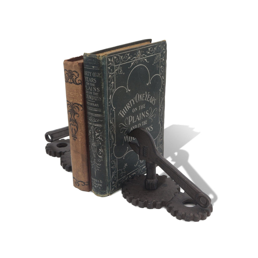 Crescent Wrench Sprocket Bookends - Cast Iron - Gears Cogs Tool - Rustic Deco Incorporated
