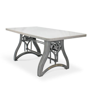 Crescent Writing Table Desk - Adjustable Height Base - White Marble Top - Rustic Deco Incorporated