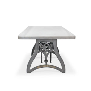 Crescent Writing Table Desk - Adjustable Height Base - White Marble Top - Rustic Deco Incorporated