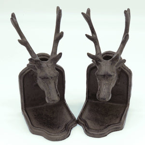 Deer Elk Buck Bookends Sculptured Figurine - Metal Cast Iron - Rustic Deco Incorporated