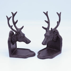 Deer Elk Buck Bookends Sculptured Figurine - Metal Cast Iron - Rustic Deco Incorporated