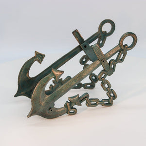 Double Anchor Ship Chains Nautical Bottle Holder - Metal - Cast Iron - Rustic Deco Incorporated