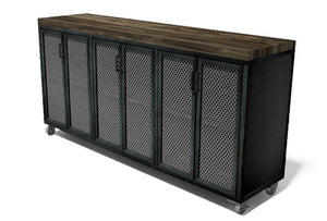 Edwin Modern Industrial Cart Credenza- Steel Casters - Wood Top - 72" - Rustic Deco Incorporated