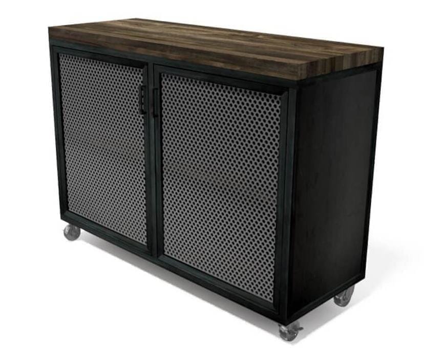 Edwin Modern Industrial Cart Credenza- Steel Casters - Wood Top - Rustic Deco Incorporated