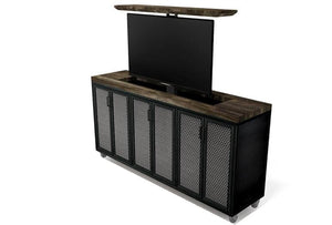 Edwin Modern Industrial TV Cart Credenza - Steel Casters - Wood Top - 72" - Rustic Deco Incorporated