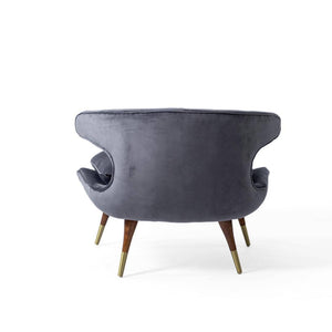 Eider Mid-Century Modern Danish Velvet Chair - Dark Grey - Brass Tips - Rustic Deco Incorporated