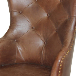 Farmhouse Luxury Dining Chair - Tufted Brown Leather - Metal Legs - Pair - Rustic Deco Incorporated