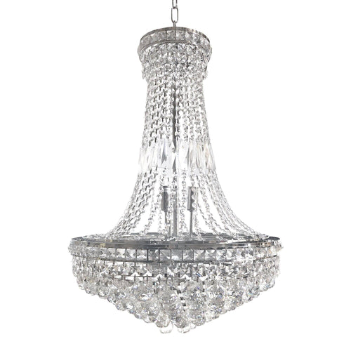 French Empire Crystal Chandelier - Polished Chrome - European - 46" x 27" - Rustic Deco Incorporated