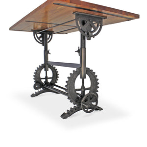 French Industrial Writing Table Drafting Desk - Sit Stand Adjustable - Tilt Top - Rustic Deco Incorporated