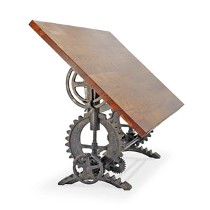 French Industrial Writing Table Drafting Desk - Sit Stand Adjustable - Tilt Top - Rustic Deco Incorporated